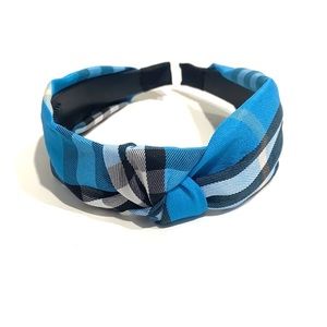 Plaid Headband Top Knot Blue